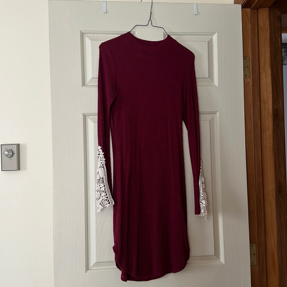 Sweater Dress with Lace Sleeves